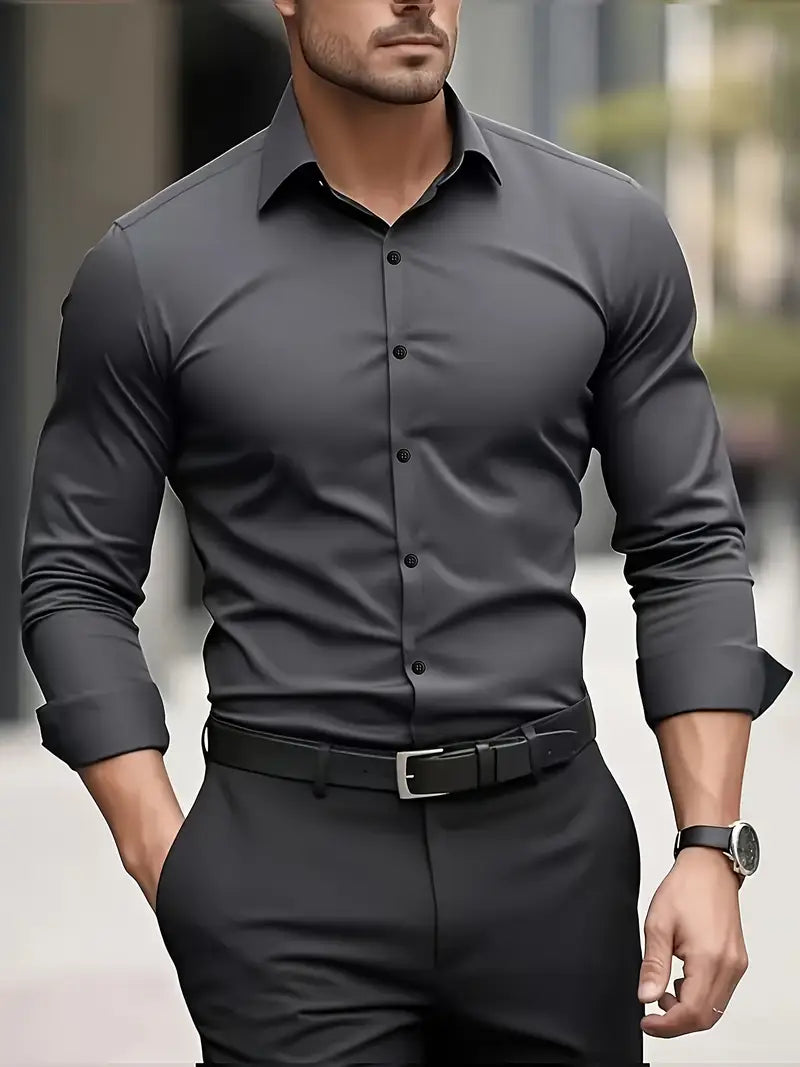 Nemesio | Camisa de Vestir sin Arrugas para la Oficina - Gris oscuro