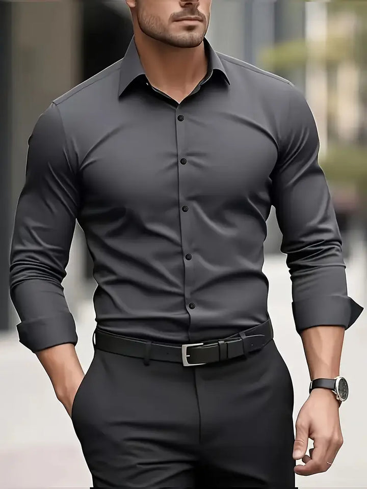 Nemesio | Camisa de Vestir sin Arrugas para la Oficina - Gris oscuro