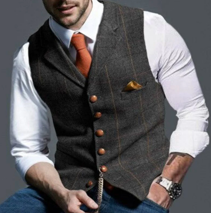 Javier - Chaleco de Hombre de Cuadros con Botones