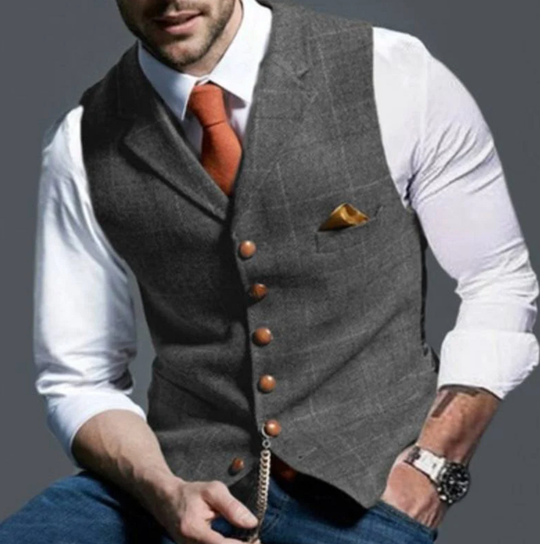 Javier - Chaleco de Hombre de Cuadros con Botones