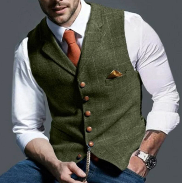 Javier - Chaleco de Hombre de Cuadros con Botones