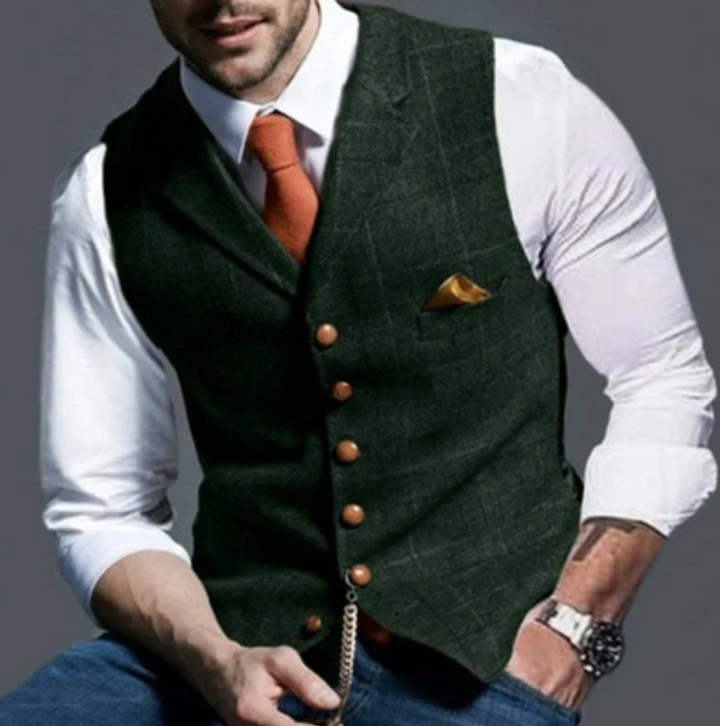Javier - Chaleco de Hombre de Cuadros con Botones