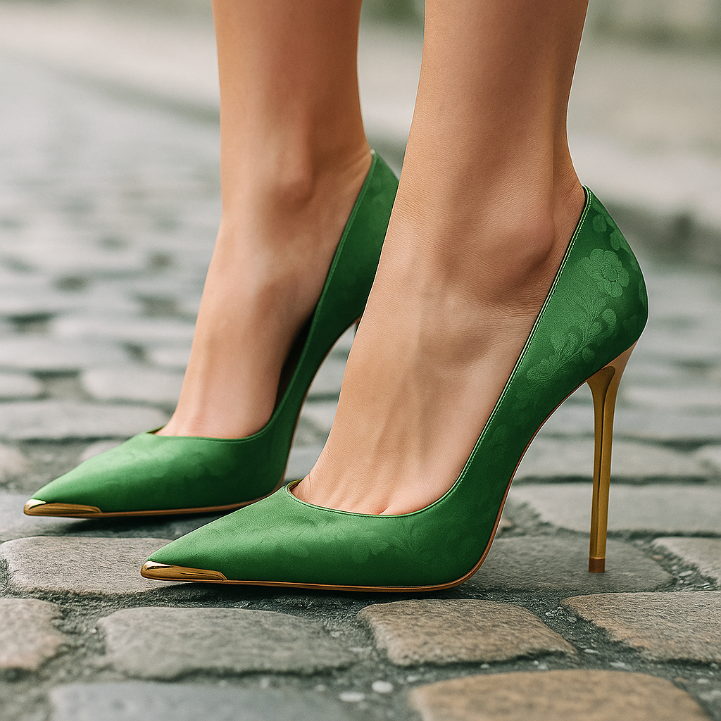 Noemí | Stilettos de Satén con Puntera Metalizada - 5