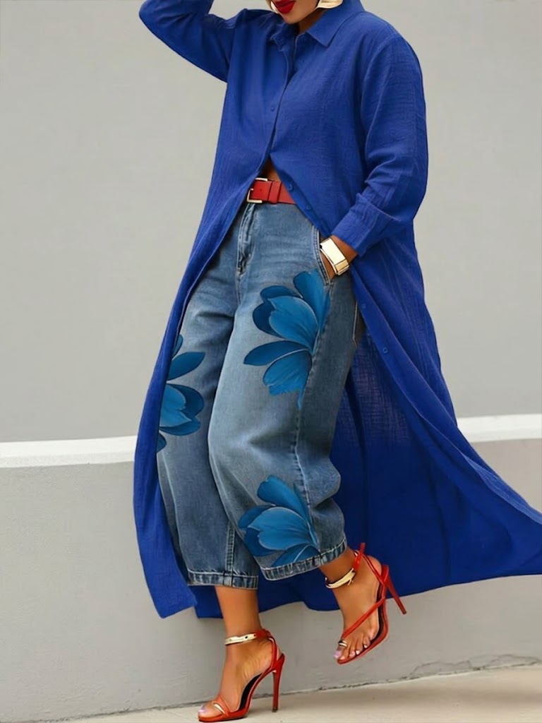 Paula | Vestido de & Conjunto de jeans florales