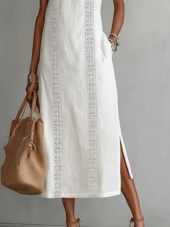 Jimena - Vestido midi de lino con cuello mao