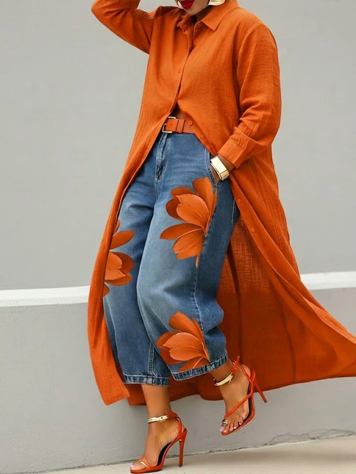 Paula | Vestido de & Conjunto de jeans florales