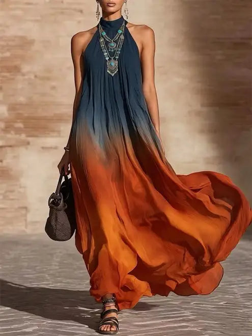 Camila | Vestido largo halter/V degradado