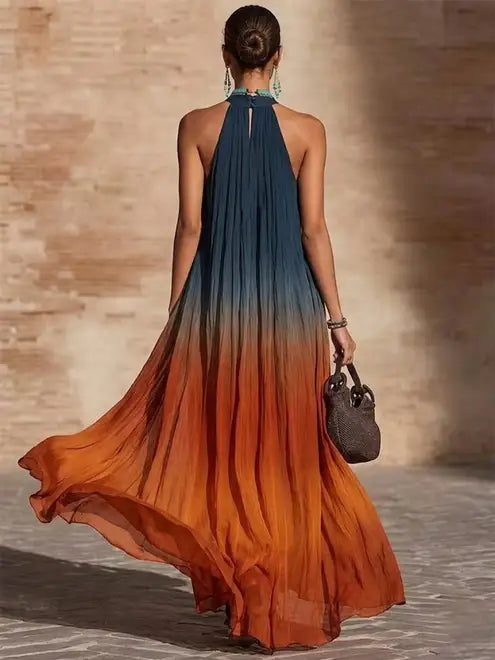 Camila | Vestido largo halter/V degradado