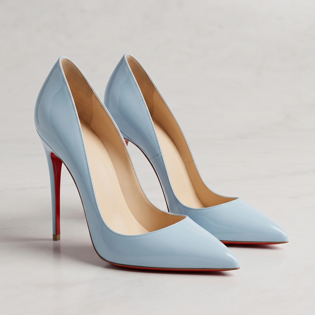 Sinforosa | Stilettos Clásicos de Punta Fina Brillante - Azul claro
