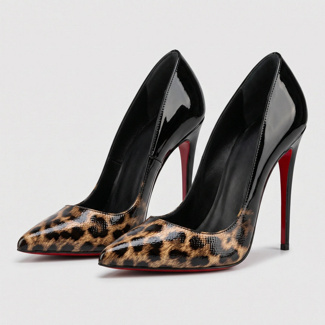Sinforosa | Stilettos Clásicos de Punta Fina Brillante - Leopardo degradado