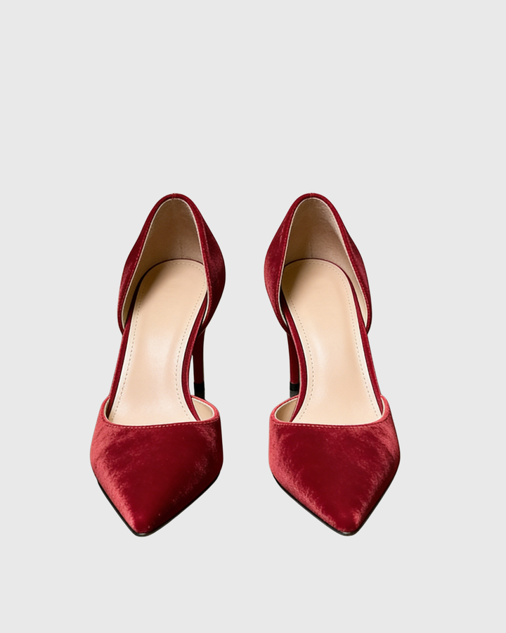 Soraya | Zapatos de Terciopelo Rojo de Tacón Fino - 2