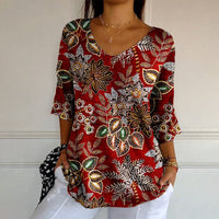 【Mangas Largas】Camiseta Impresa Hojas Vintage