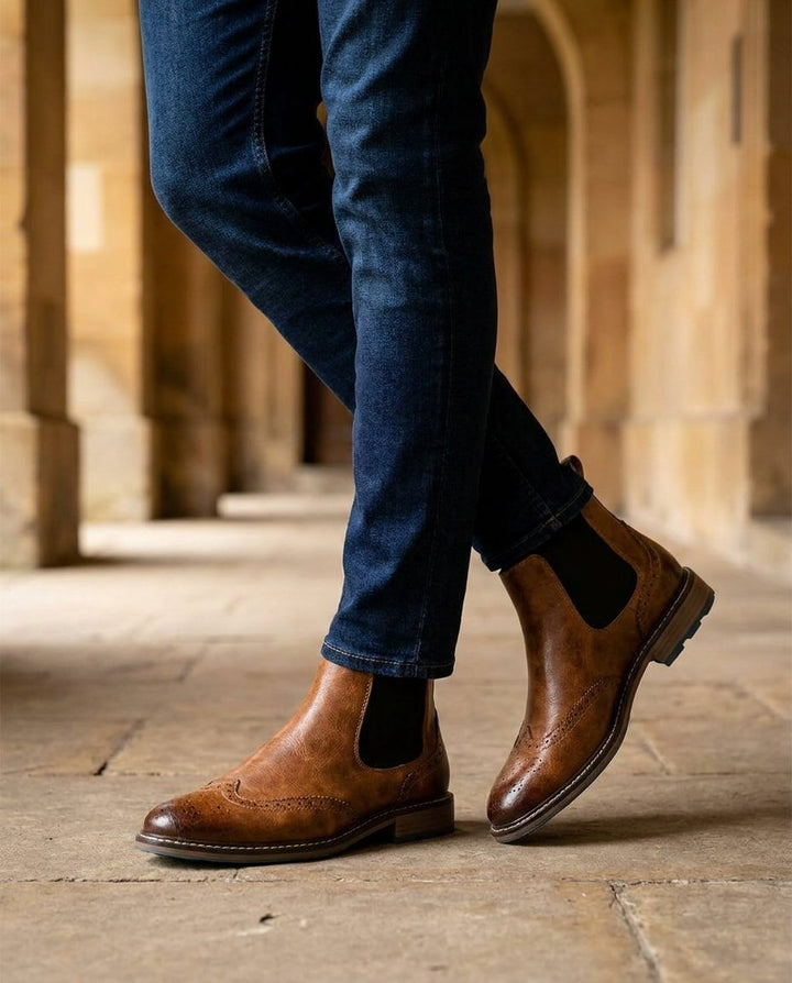Sixto | Botines Chelsea de Hombre con Detalle Brogue