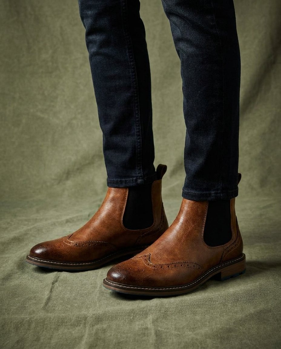 Sixto | Botines Chelsea de Hombre con Detalle Brogue