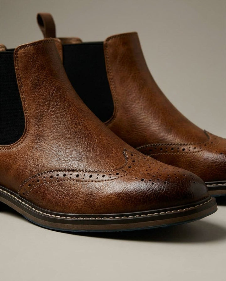 Sixto | Botines Chelsea de Hombre con Detalle Brogue