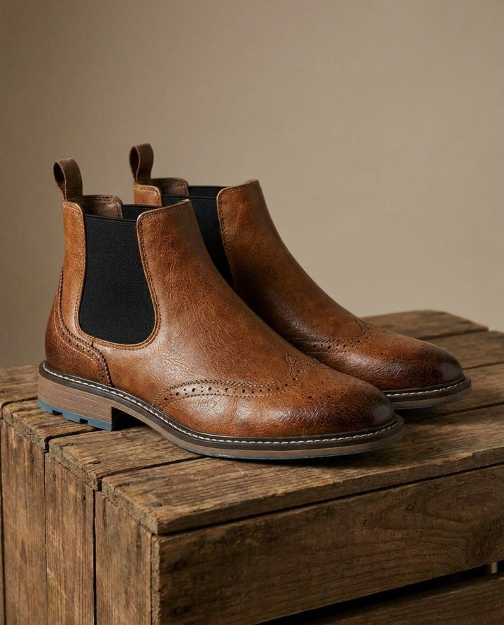 Sixto | Botines Chelsea de Hombre con Detalle Brogue