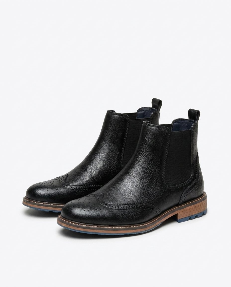 Sixto | Botines Chelsea de Hombre con Detalle Brogue