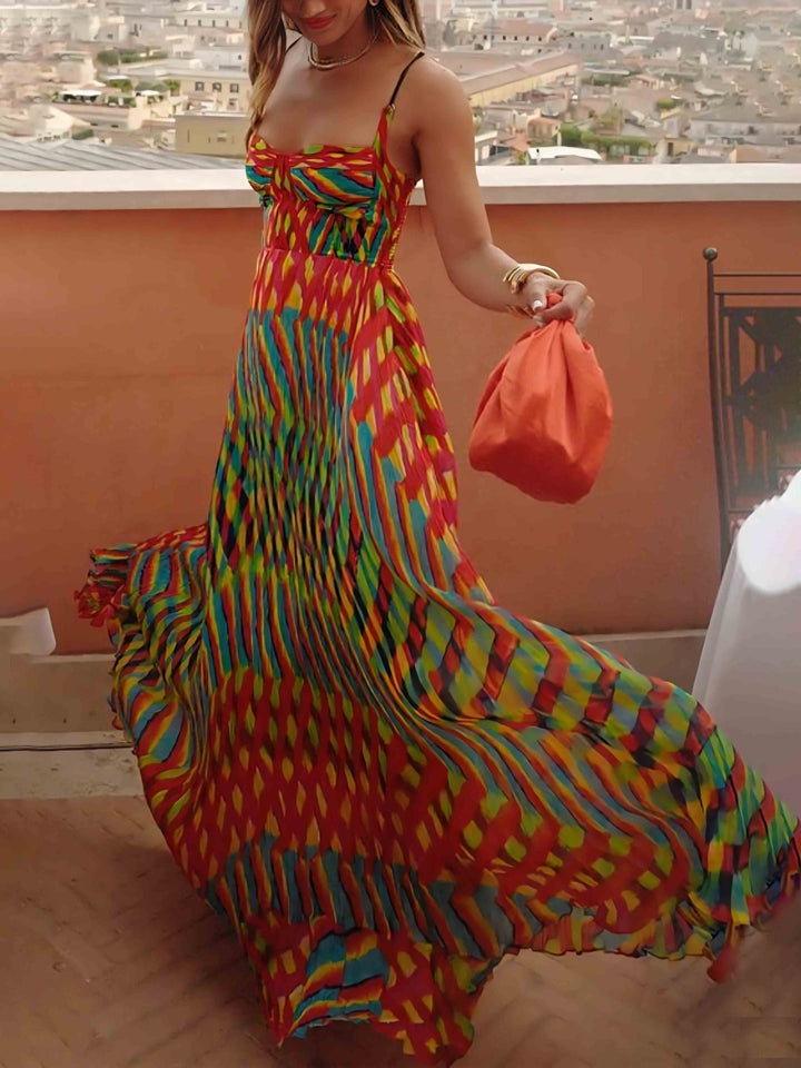 Aria | Vestido Maxi Estampado Abstrato Sin Mangas con Corte A-Line