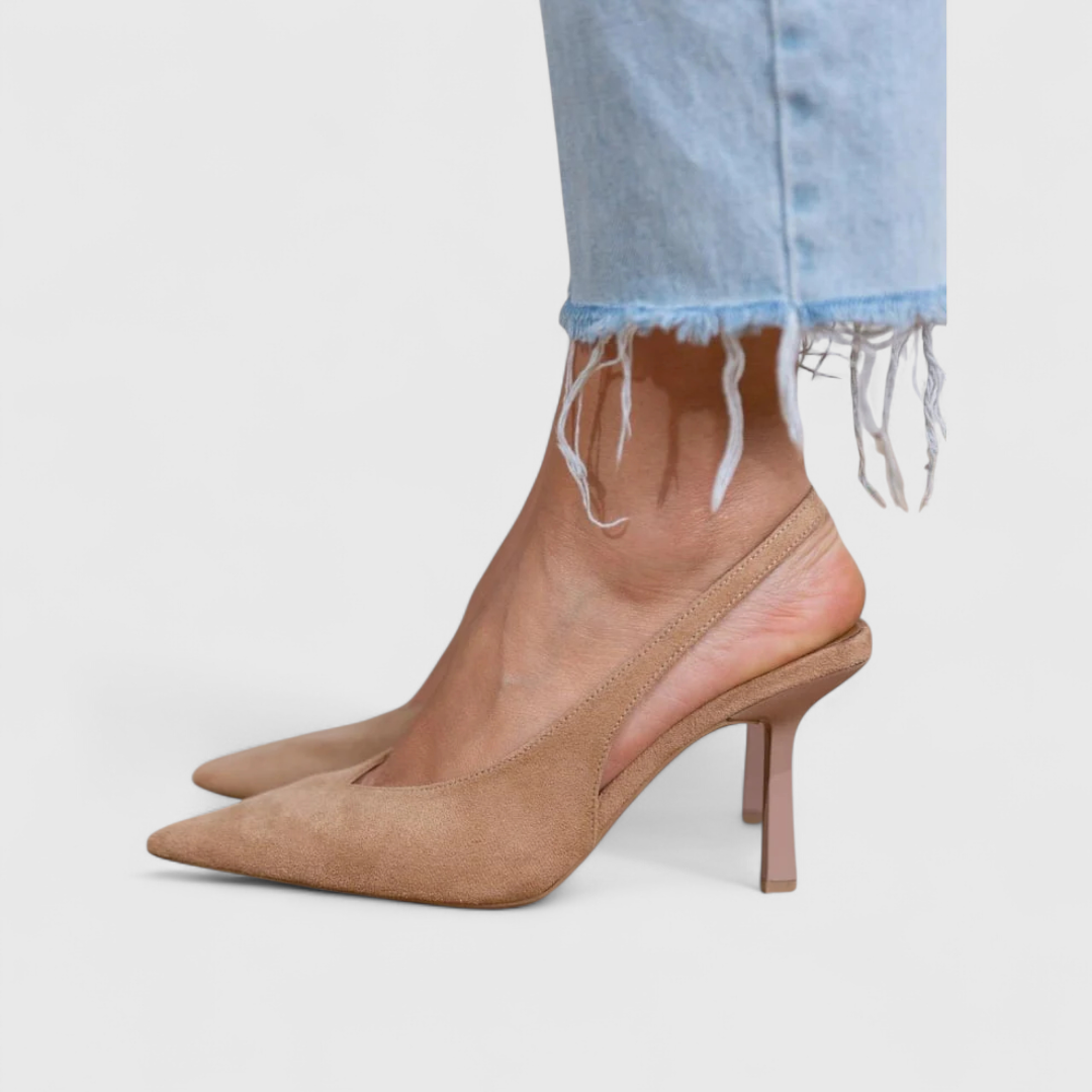 Zoila | Stilettos Slingback Aspecto Ante de Punta Fina - Beige