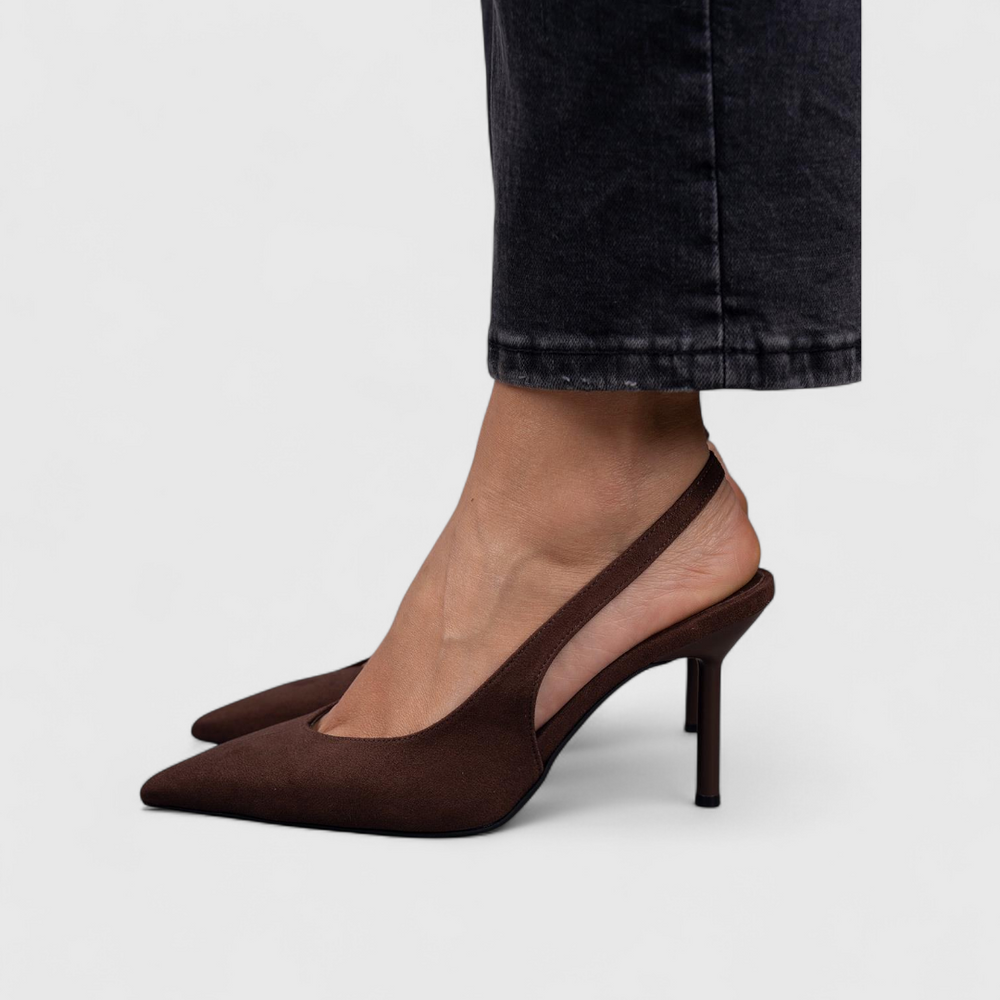 Zoila | Stilettos Slingback Aspecto Ante de Punta Fina - Marrón